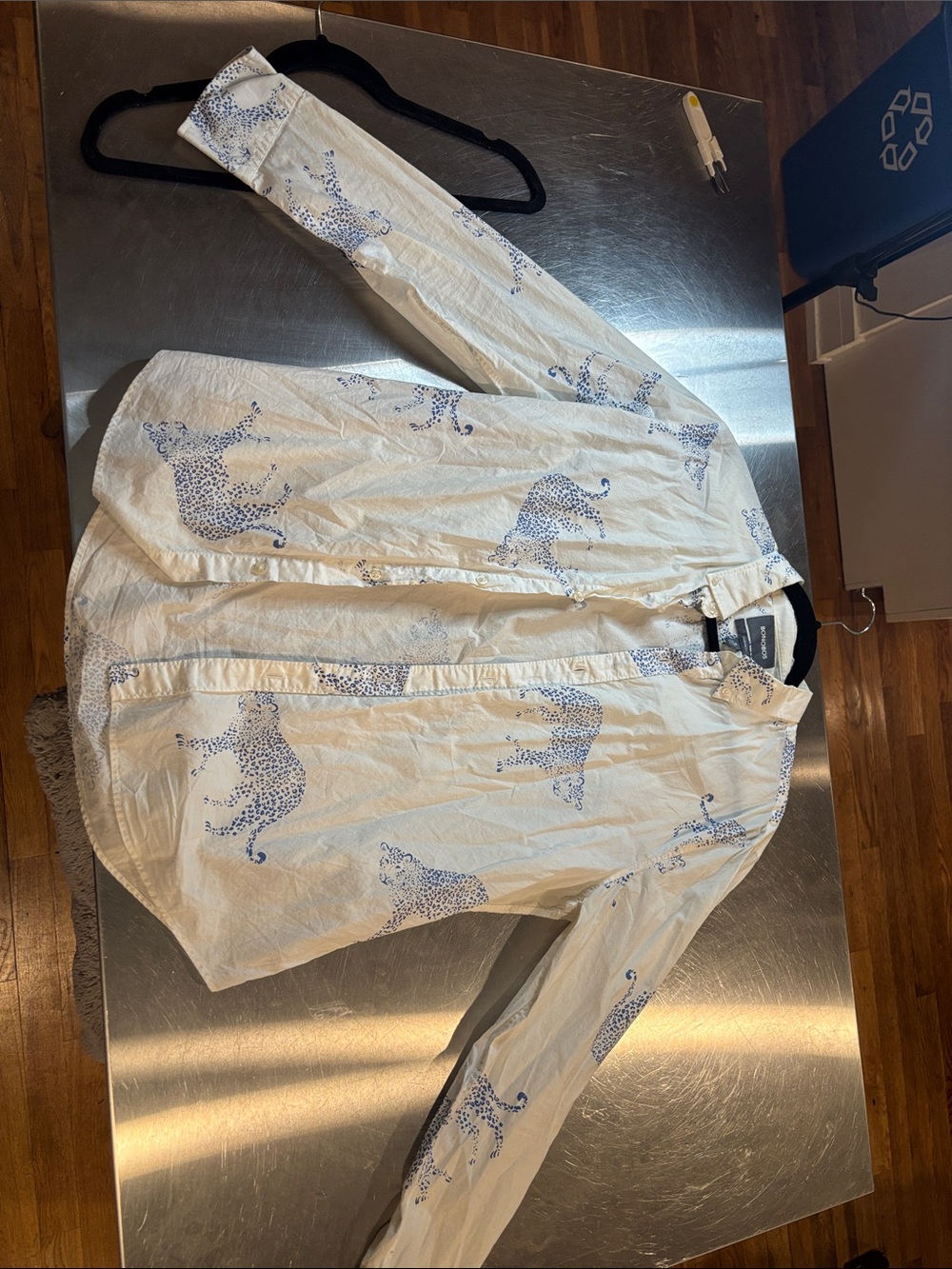 Bonobos White Button-Down Shirt with Blue Leopard Print